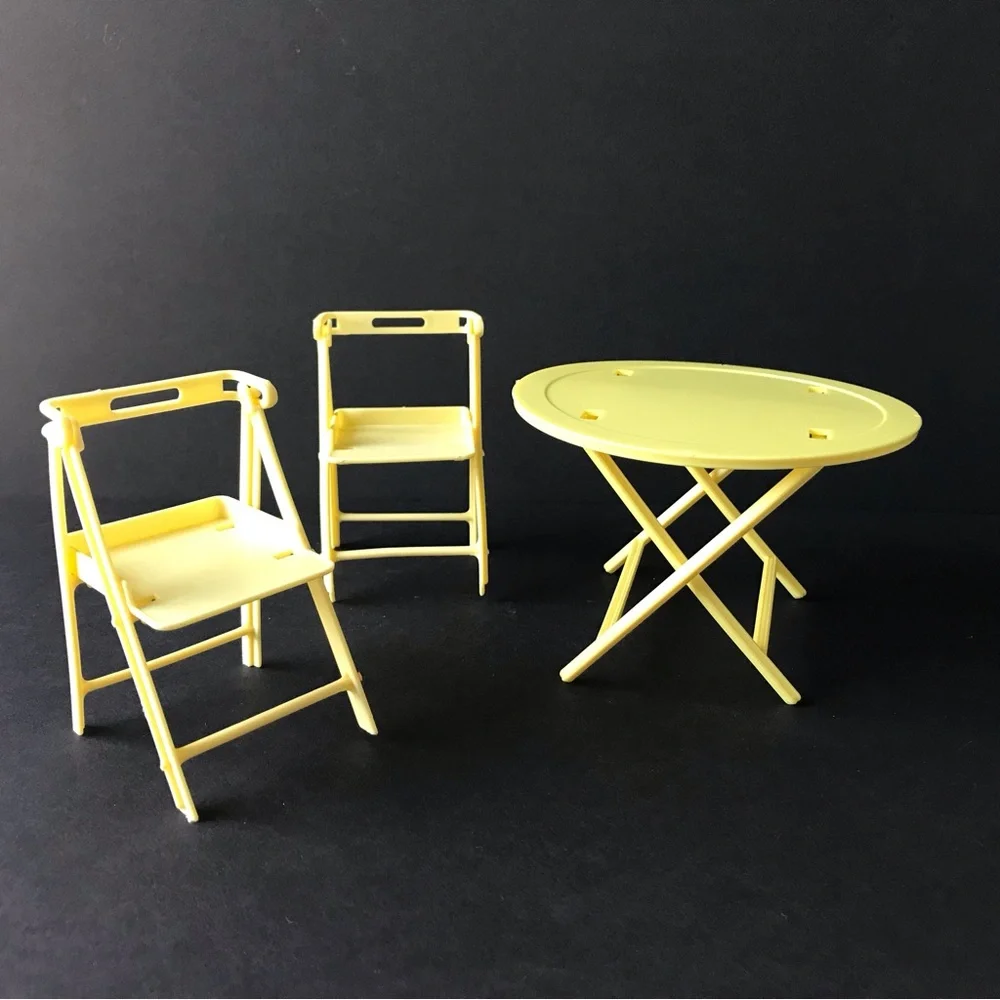 Vintage Barbie Yellow Folding Table and Chairs Set